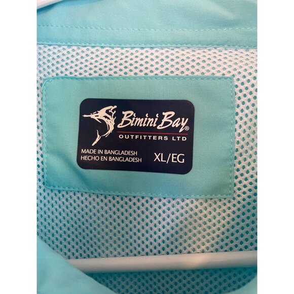 Bimini Bay Men’s Turquoise Fishing Shirt XL Short Sleeve Button-Up 100% Poly - Picture 4 of 5